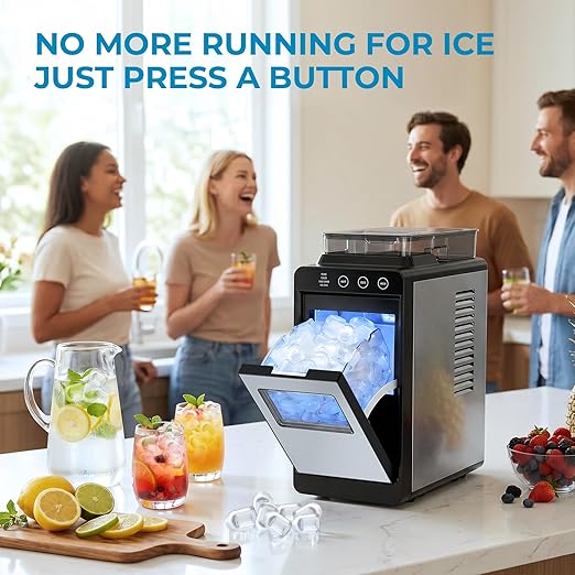 Electactic Countertop Ice Maker with 2L Dual Water Tank, 8 Bullet Ice Fast in 6 Mins, 26 lbs/Day, 2 Ice Sizes, Self-Cleaning Mode,Compact Portable Ice Machine