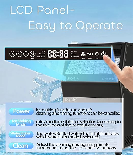 Dessiz Commercial Ice Maker Machine, 100Lbs/24H Freestanding Undercounter Ice Maker with 45pcs Storage Capacity, Self-Cleaning Ice Machine