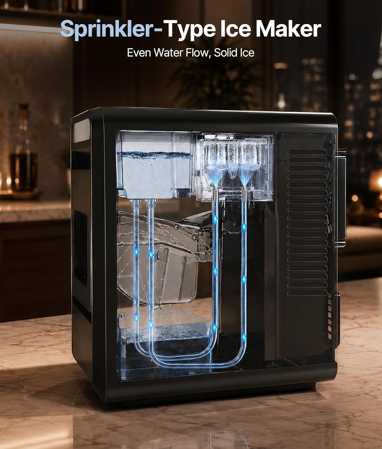 Clear Ice Cube Maker, 8 Crystal 1.2" Large Cubes in 20 Mins, Slow-Melting for Whiskey, 24H Timer, Self-Cleaning & Adjustable Thickness for Home Bar, Kitchen, Party