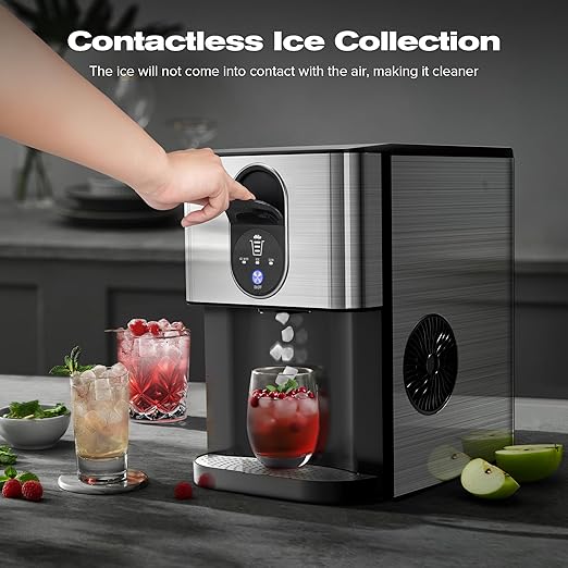 Kismile Countertop Nugget Ice Maker, 44lbs/24H Soft Chewable Pebble Ice Machine