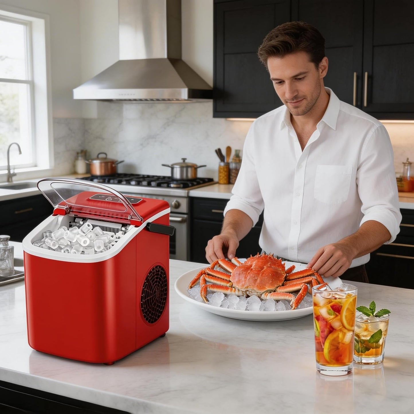 Small Portable Countertop Ice Maker, 26lbs/24H Ice Machine with Self-Cleaning, 6-8 Mins Fast Ice Making,Quiet Operation for Home Kitchen Camping RV