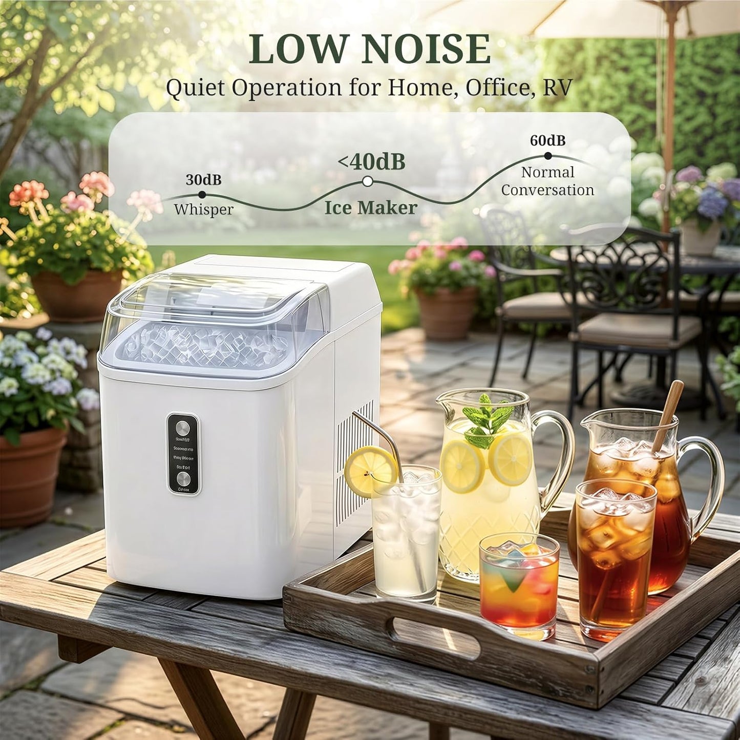 Nugget Ice Maker Countertop, 6-Min Fast Chewable Pellet Ice, 24lbs/24H Portable Ice Machine with Self-Cleaning, Ice Full & Low Water Indicator, Basket & Scoop for Home