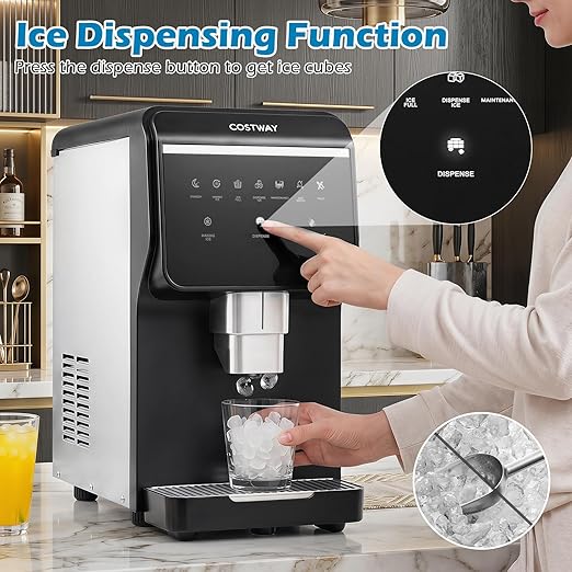 COSTWAY Self Dispensing Nugget Ice Maker Countertop, 80Lbs/24H Soft Chewable Pellet Ice, 7.5LBS Ice Storage Capacity, Automatic Cleaning Function, Portable Ice Machine