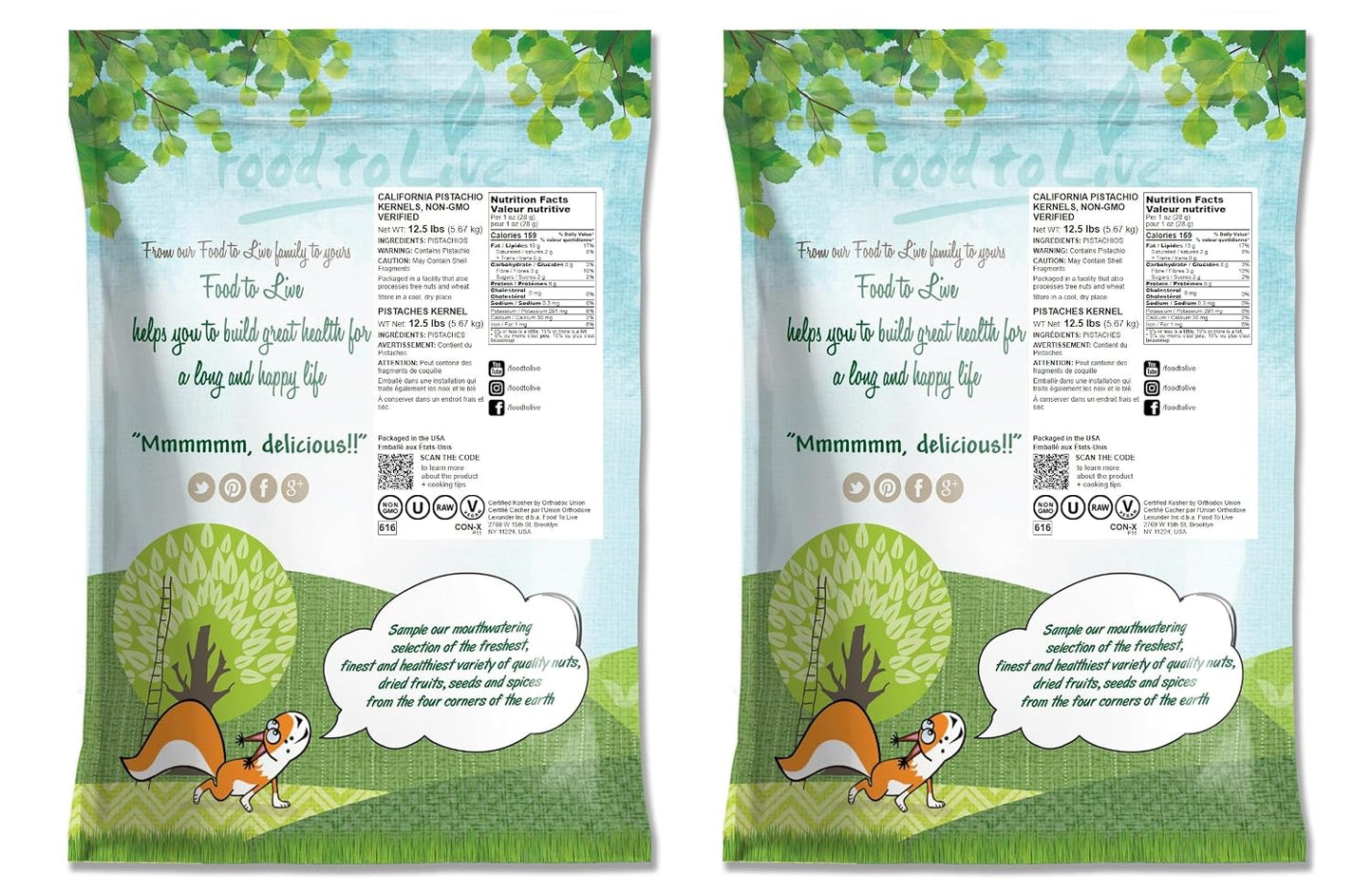 Food to Live No Shell Pistachios, 25 Pounds – Unsalted, Kernels, Sirtfood, Bulk. Pistachios Individual Packs. Wonderful Keto and Paleo Snack