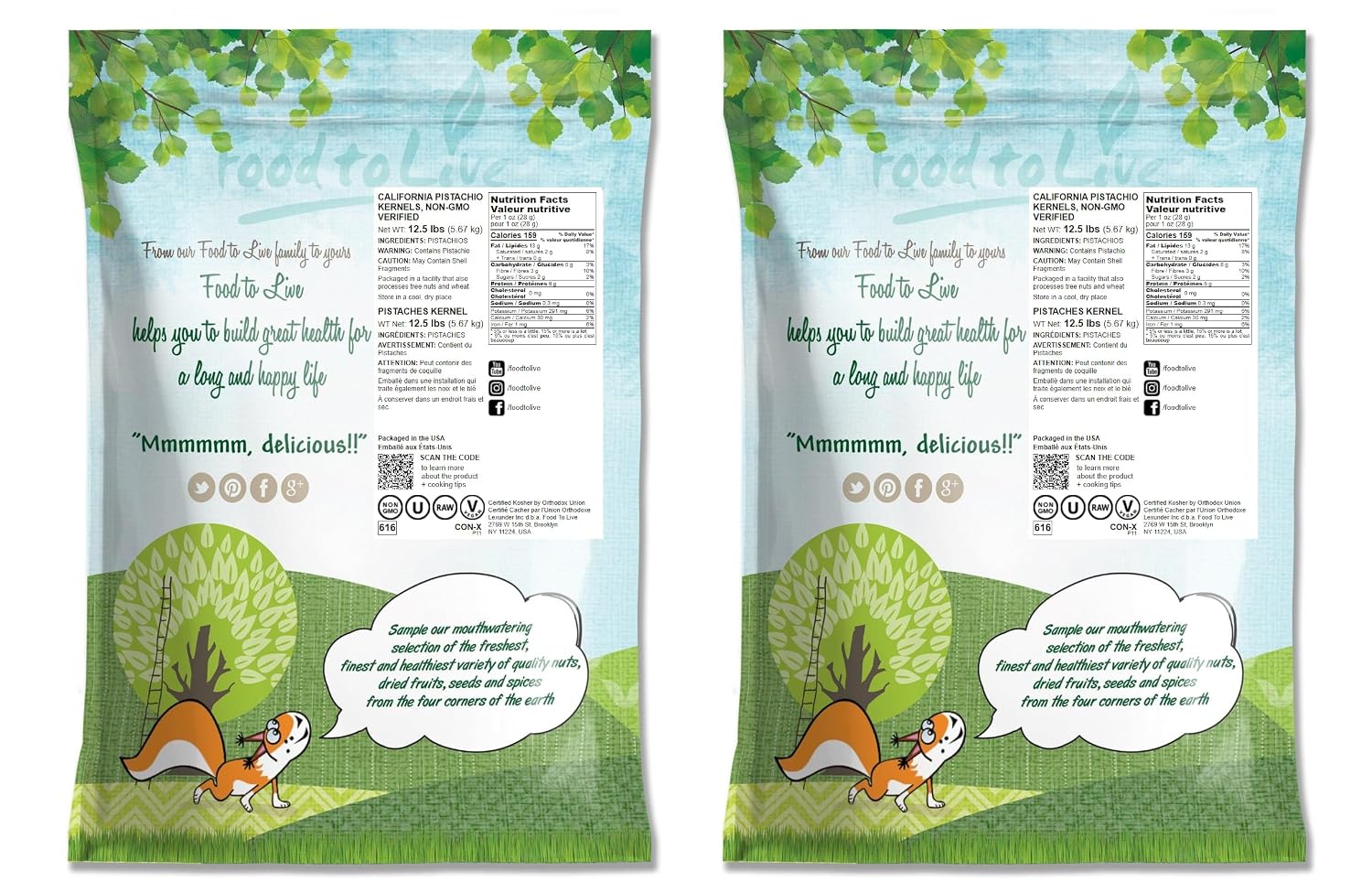 Food to Live No Shell Pistachios, 25 Pounds – Unsalted, Kernels, Sirtfood, Bulk. Pistachios Individual Packs. Wonderful Keto and Paleo Snack